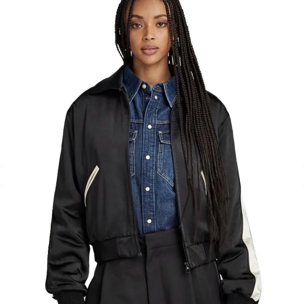 G-star Black and White Bomber Jacket zip size small satin feel